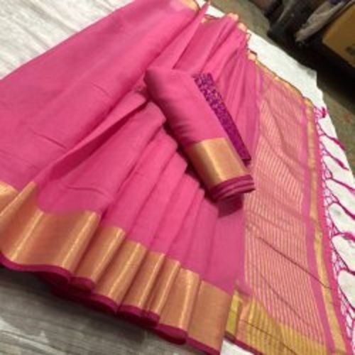 Pink Casual Wear Comfortable Skin Friendly Soft Pure Cotton Saree For Ladies 
