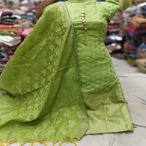 Buy Pista Green Zariwork Banarasi Silk Unstitched Salwar Suit - Koskii