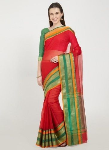 Pink Women Lightweight Casual Wear Elegant Look Plain Green And Red Saree