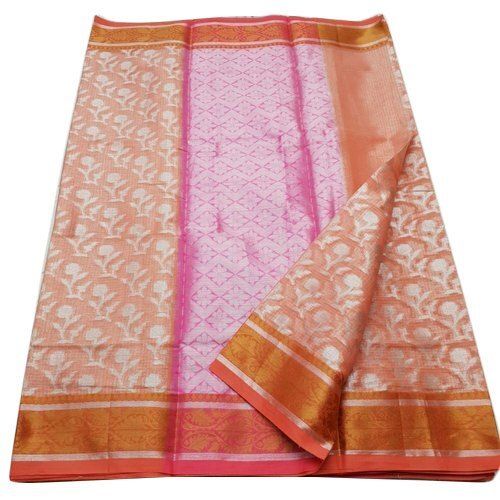 Colorful Women Lightweight Casual Wear Elegant Look Printed Orange And Pink Saree