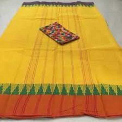 Yellow Casual Wear Skin Friendly Breathable Simple Soft Cotton Sarees For Ladies 