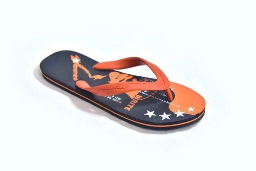 Orange Men Light Weight Long Lasting Comfortable And Breathable Printed Flip Flop Slipper