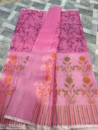 Cotton Silk Women Designer And Fashionable Printed Pink Kota Saree With Unstitched Blouse