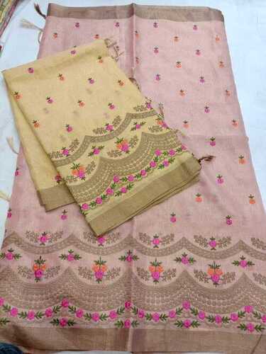 Colorful Women Lightweight Elegant Look Thread Work Printed Designer Light Pink Saree 