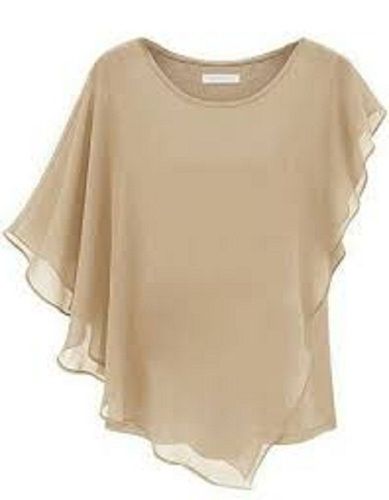 Brown Women Short Sleeves And Round Neck Breathable Stylish Look Plain Chiffon Top