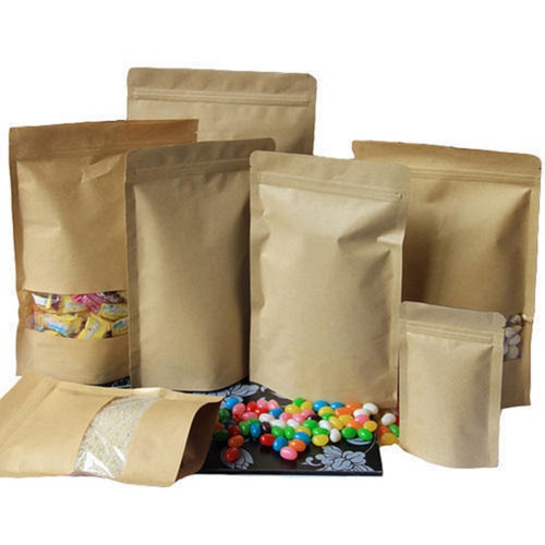 Recyclable Flexible Eco-Frienldy Brown Window Kraft Paper Zipper Stand Up Packaging Pouch