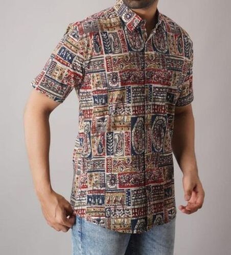 Washable Colorful Printed Men'S Cotton Half Sleeves Casual Shirt 