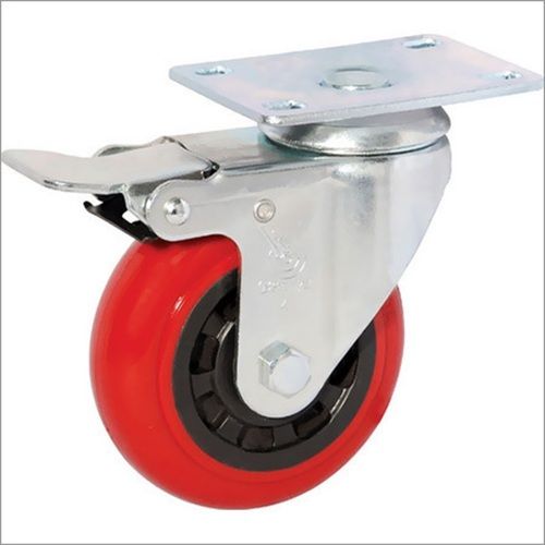 Galvanized Red Color Round Shape Metal And Rubber Caster Wheel