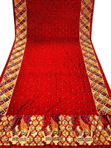 Indian Beautiful And Elegant Semi Chinon Red Bridal Phulkari Dupatta For Ladies