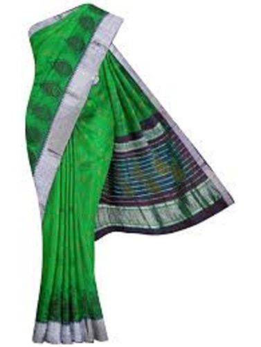 Casual Wear Comfortable Green And Grey Cotton Silk Sarees With Blouse Piece Set