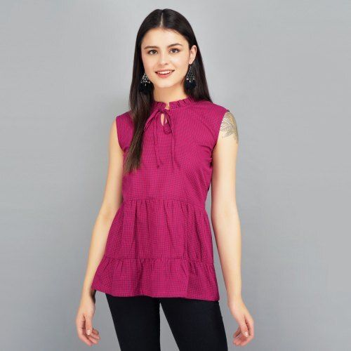 Printed Comfortable And Breathable Plain Pink Color Sleeveless Layered Cotton  Tops For Women at Best Price in Jagraon