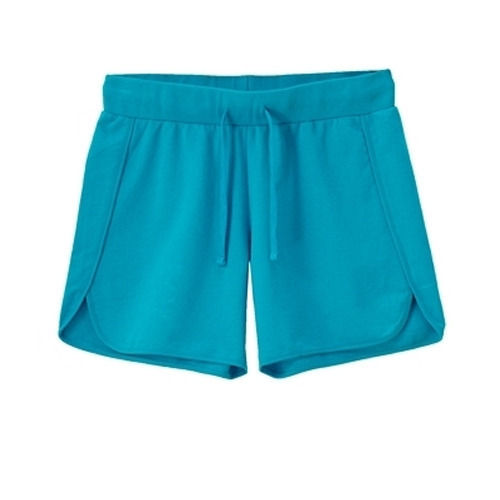 Daily Wear Comfortable Wrinkle Free Thigh Length Blue Cotton Plain Shorts For Ladies