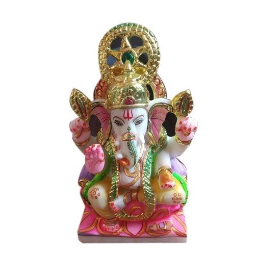 Hindu Beautiful Design Marble Multicolor Ganesha Statue, Size: 1.25 Feet