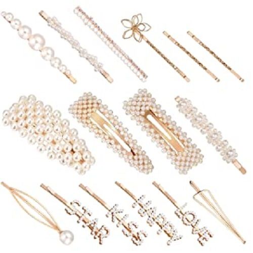 Golden Large Gold Pearls Bobby Pins With Letter Word Hair Barrettes For Women And Girls