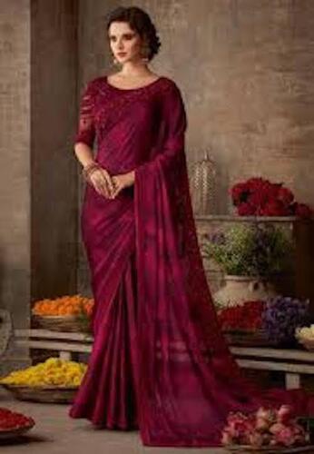 Satin Embroidered Red Party Wear Designer Saree With Matching Blouse Piece  at Best Price in Vellore | Valarmathi Silks