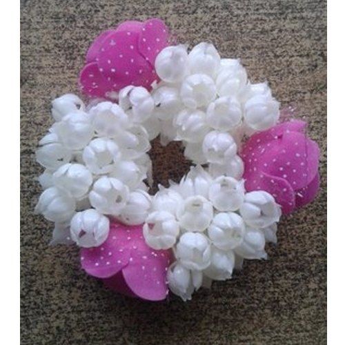 Multicolor Traditional Beautiful White And Pink Mogra Gajra Hair Rubber Band For Women