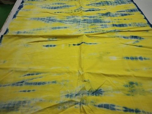 Blue And Yellow Unstitched Shibori Tie Dyed Cotton Fabric, Gsm 50, 44 Inch Width