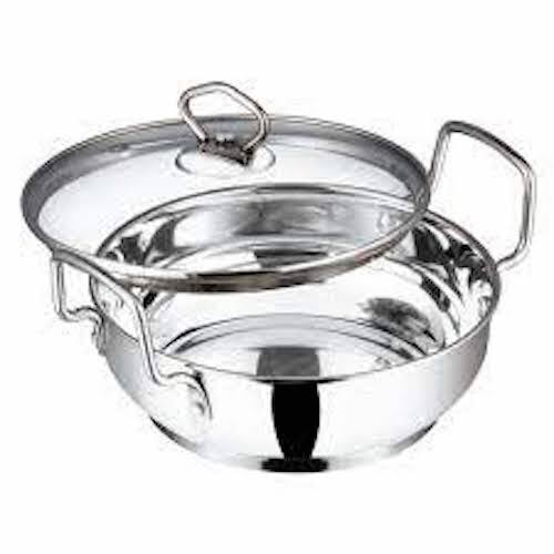 Silver Bright Rustproof Stainless Steel Kadai With Handel For Kitchen Use