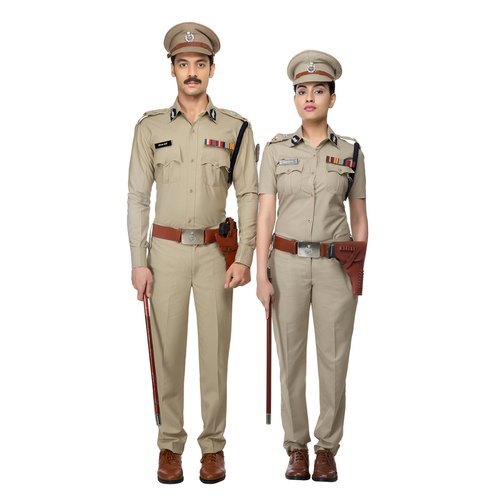 सामान्य धुलाई के साथ पुरुष और महिला के लिए खाकी रंग की पुलिस वर्दी, सूती कपड़े लिंग: यूनिसेक्स