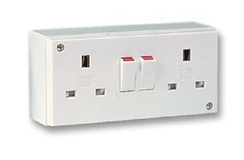 White 2 Gang Twin Double Switched Wall Socket - 220 Volt, IP65 Protection, 50-60 Hertz | Sleek Design for Home Offices & Electronics
