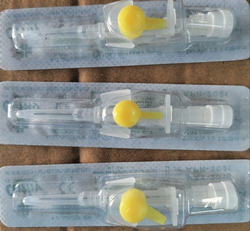 White Colour Disposable Intravenous Cannula With Yellow Cap For Hospital And Clinic Use