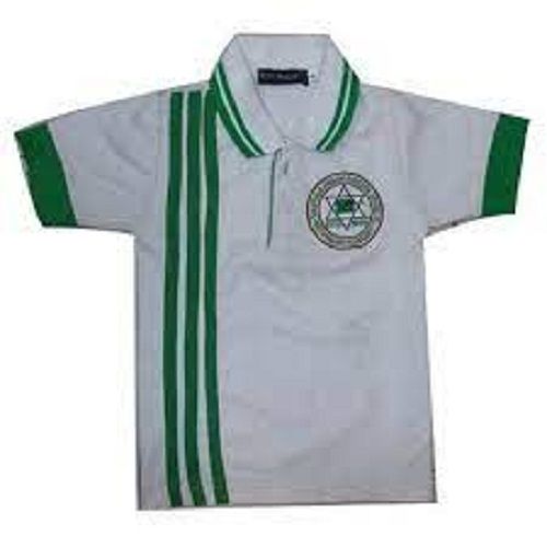 Classic And Breathable Printed White Green Color School T Shirt For Boys