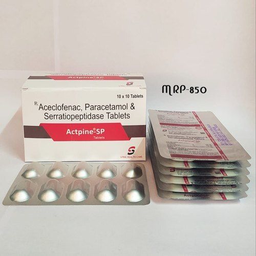 White Aceclofenac, Paracetamol & Serratiopeptidase Tablets