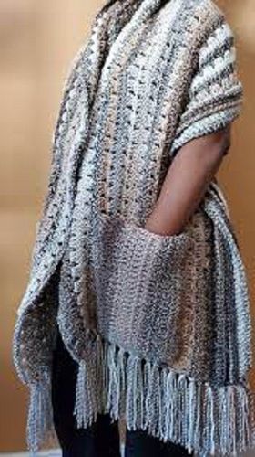 Multicolor Designer Pattern Gray Women Fancy Crochet Shawl For Daily Use