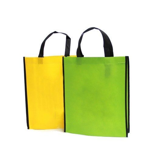 Yellow And Green Loop Handle Non Woven Carry Bag With Recyclable 