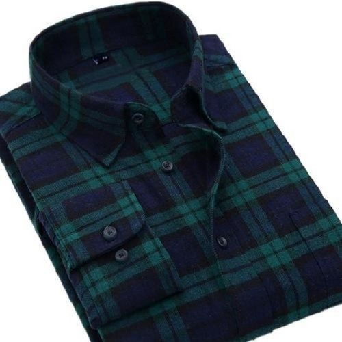 Green With Blue Breathable Design And Collar Neck Checked Full Sleeve Cotton Shirt 