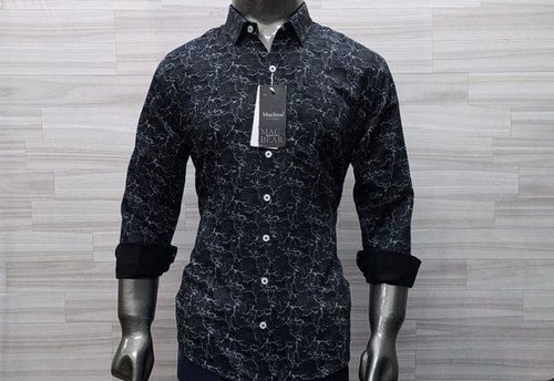 Men Cotton Comfortable And Breathable Black Printed Full Sleeves Shirt