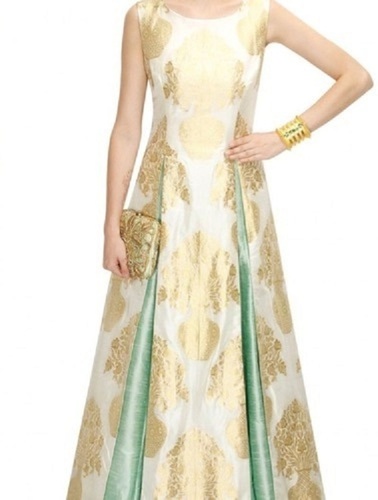 वॉशेबल सिंपल और सुंदर गोल्डन ब्रोकेड लॉन्ग कुर्ती