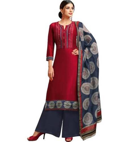 मल्टीकलर महिलाओं के लिए 100 प्रतिशत आरामदायक और सांस लेने योग्य लाल और नीला फुल स्लीव सूट