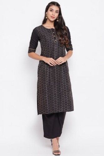 मल्टीकलर महिलाओं के लिए 100 प्रतिशत कॉटन आरामदायक और सांस लेने योग्य काले रंग का प्रिंटेड सलवार सूट