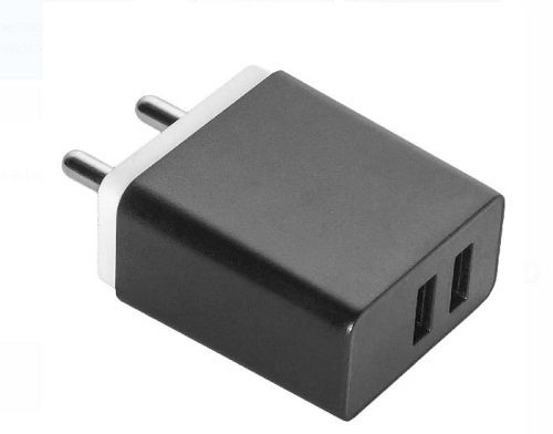 Black Dual Usb Port Power Adaptor For Mobile Phone And Tab Body Material: Plastic