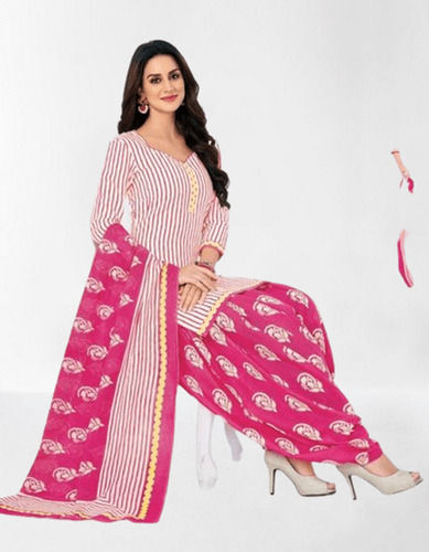 Pink Comfortable And Stylish Beautifully Ladies Figure Unstitched Cotton Salwar Suit