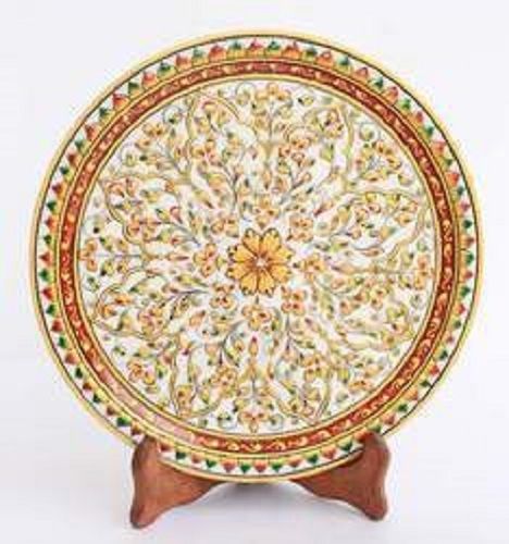 Multicolor Designer Decorative Round Marble Plate Emboss Painting For Home Use