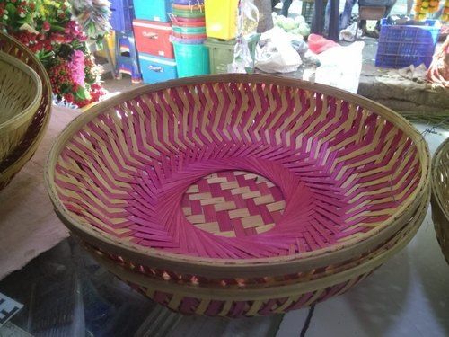 Easy To Carry Lightweight And Durable Brown And Pink Bamboo Handmade Basket  Height: 10 Inch (In)