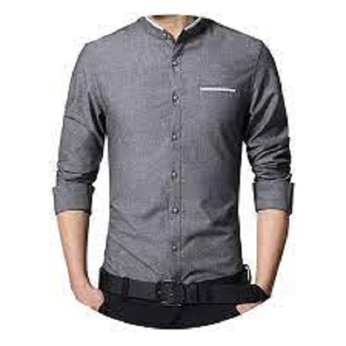 Men Full Sleeves Breathable And Light Weight Soft Cotton Plain Grey Shirt