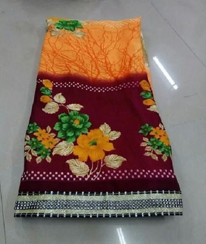 Yellow And Red Women Fashionable Lightweight Comfortable Wear Printed Moti Lace Sarees, With Unstich Blouse 