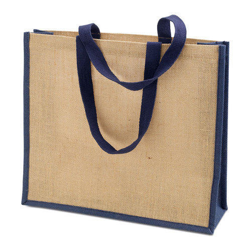 Classic Elegant Look Easy To Carry Brown And Blue Plain Jute Bags