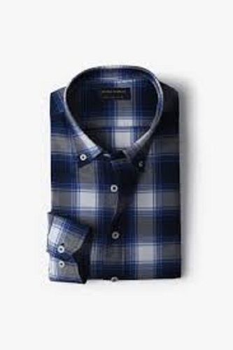  पुरुषों की 100 प्रतिशत कॉटन आरामदायक और सांस लेने योग्य नीली सफेद चेक्ड फुल स्लीव शर्ट 