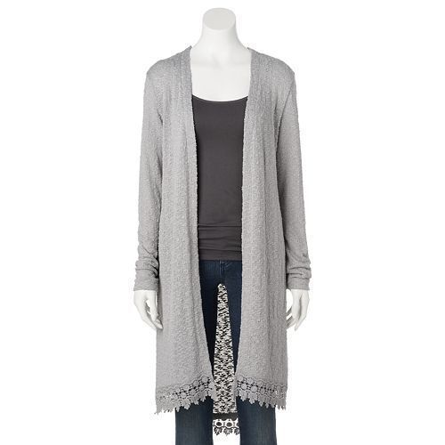 Western Design Lacefull Full Sleeve Plain Grey Long Cardigan