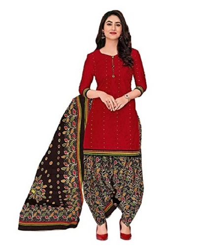 Cotton Salwar Suit - Full Sleeves, Red Printed Design | Breathable, Quick Dry, Washable, Ideal for Summer and Winter