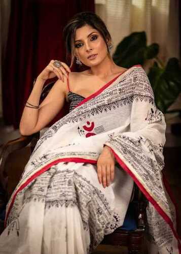 Casual Women'S Comfortable White Printed Designer Cotton Saree For Regular Wear