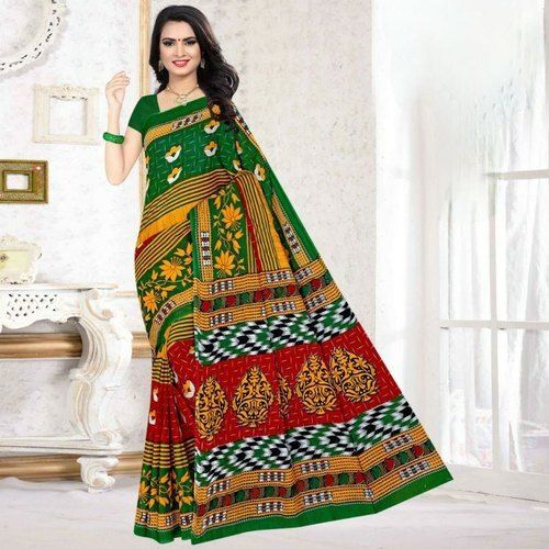 Colorful Women Stylish Casual Wear Breathable Printed Cotton Multicolor Saree With Unstitched Blouse Piece