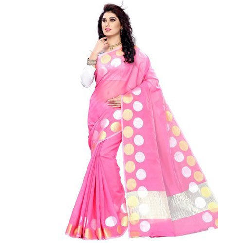 Summer Women Stylish Casual Wear Breathable Printed Cotton White And Pink Saree With Unstitched Blouse Piece