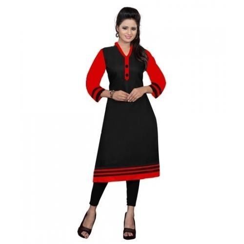 Casual Wear Red And Black Cotton Kurti For Ladies With Full Sleeve Bust Size: 35-36 Inch (In)