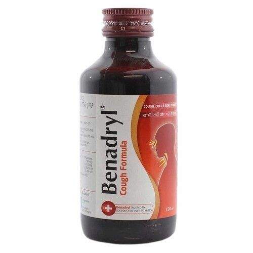 Helps With Allergy Symptom Benadryl Cough Medicine Syrup, Bottle Size: 150 Ml