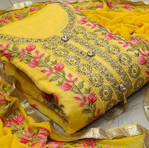 Ladies Machine Heavy Embroidery Cotton Salwar Suit For Party Wear